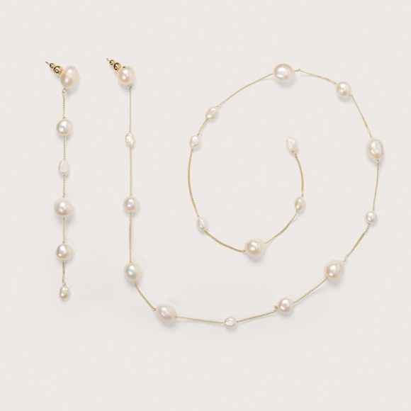 Cult Gaia Cleia Pearl Wrap Drop Earrings Gold Baroque Asymmetrical Long NWT - Picture 2 of 11